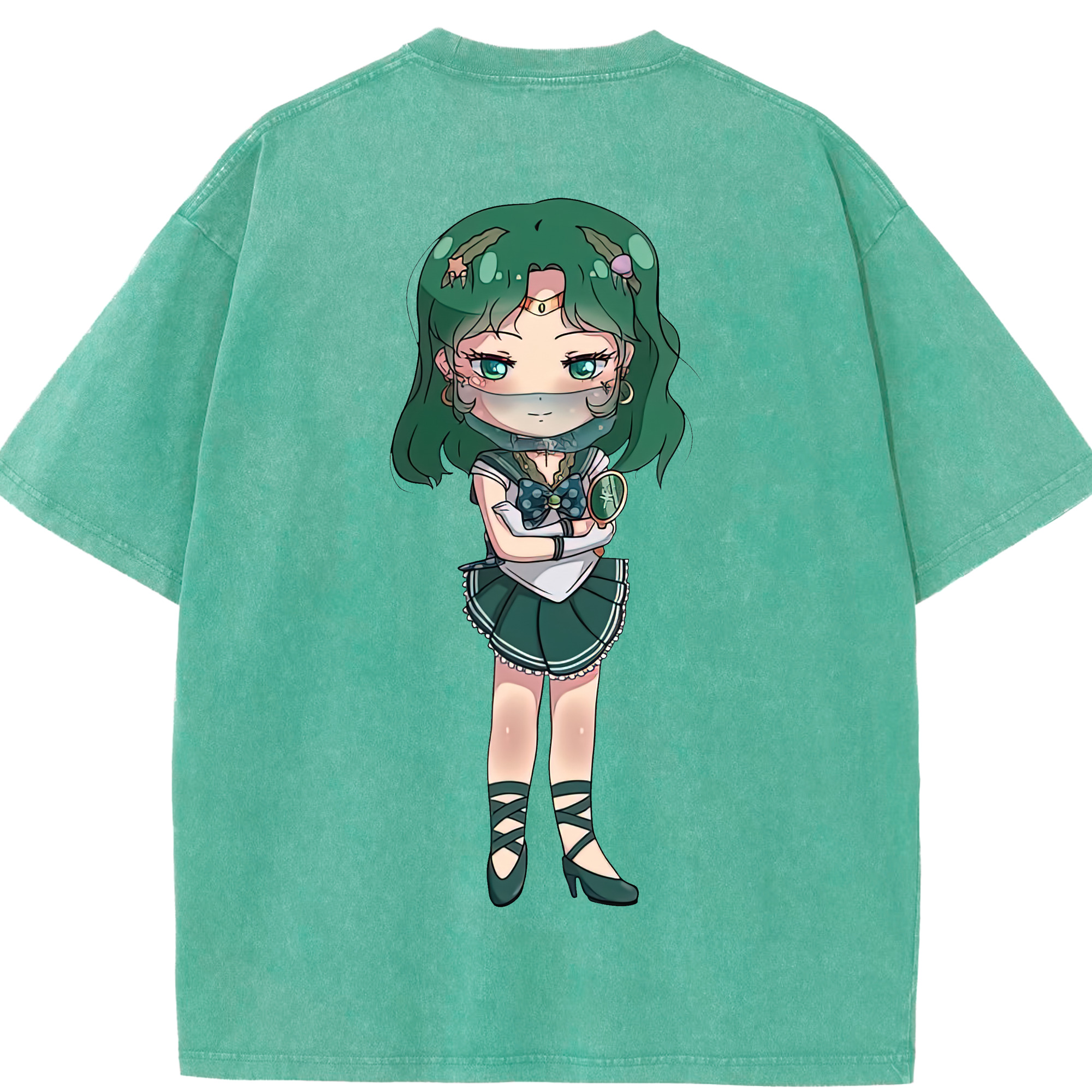 （画像用） 美少女戦士セーラームーン 海王 みちる（かいおう みちる） Sailor Moon Kaiou Michiru 綿100% ヴィンテージ風 半袖Tシャツ（背面プリント）